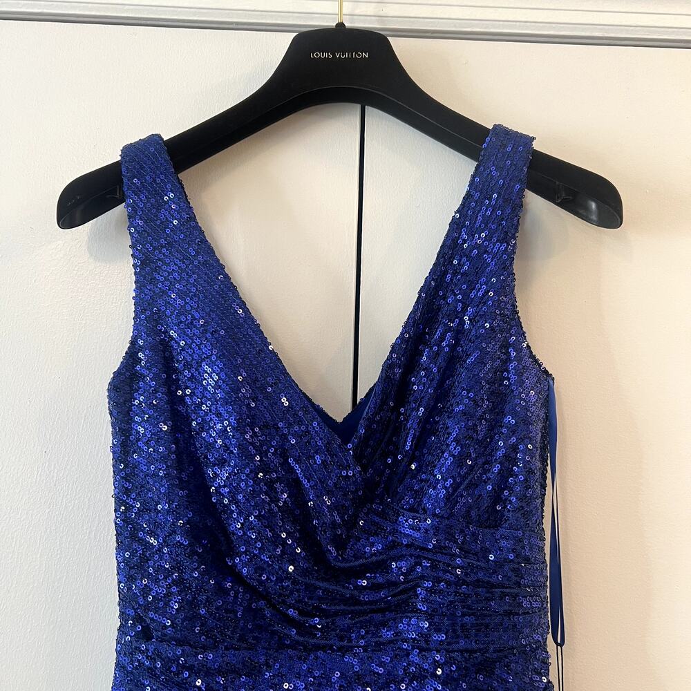 Mac Duggal Sequined Draped Faux Wrap A11275 Hem Gown Maxi Dress size 2 D1 - Picture 3 of 9